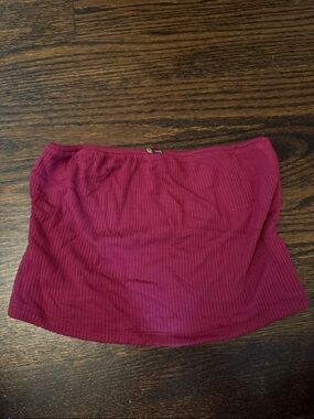 Garage Strapless Ribbed Crop Top in Berry Pink